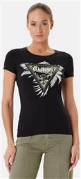 ΓΥΝΑΙΚΕΙΟ T-SHIRT ΜΕ ΑΝΑΓΛΥΦΟ ΛΟΓΟΤΥΠΟ ΚΑΙ FLORAL PRINT RELAXED FIT - W5YI13J1314 ΜΑΥΡΟ GUESS