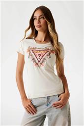 ΓΥΝΑΙΚΕΙΟ T-SHIRT ΜΕ ΑΝΑΓΛΥΦΟ ΛΟΓΟΤΥΠΟ ΚΑΙ FLORAL PRINT SLIM FIT - W5YI08J1314 ΛΕΥΚΟ GUESS