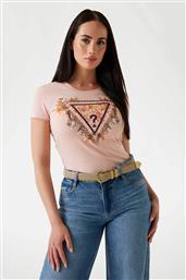 ΓΥΝΑΙΚΕΙΟ T-SHIRT ΜΕ ΑΝΑΓΛΥΦΟ ΛΟΓΟΤΥΠΟ ΚΑΙ FLORAL PRINT SLIM FIT - W5YI08J1314 ΡΟΖ GUESS