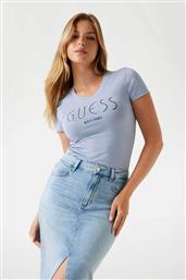 ΓΥΝΑΙΚΕΙΟ T-SHIRT ΜΕ ΑΝΑΓΛΥΦΟ ΛΟΓΟΤΥΠΟ ΚΑΙ ΠΑΓΙΕΤΕΣ SLIM FIT - W5YI05J1314 ΜΠΛΕ ΑΝΟΙΧΤΟ GUESS