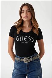 ΓΥΝΑΙΚΕΙΟ T-SHIRT ΜΕ ΑΝΑΓΛΥΦΟ ΛΟΓΟΤΥΠΟ ΚΑΙ ΠΑΓΙΕΤΕΣ SLIM FIT - W5YI05J1314 ΜΑΥΡΟ GUESS