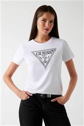 ΓΥΝΑΙΚΕΙΟ T-SHIRT ΜΕ ΑΝΑΓΛΥΦΟ ΛΟΓΟΤΥΠΟ ΜΕ ΣΤΡΑΣ RELAXED FIT - W5BI18I3Z14 ΛΕΥΚΟ GUESS