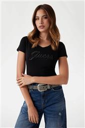ΓΥΝΑΙΚΕΙΟ T-SHIRT ΜΕ LOGO PRINT ΑΠΟ ΣΤΡΑΣ REGULAR FIT - W5YI46J1314 ΜΑΥΡΟ GUESS
