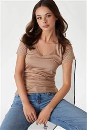 ΓΥΝΑΙΚΕΙΟ T-SHIRT ΜΕ V ΚΑΙ ΚΕΝΤΗΜΕΝΟ ΛΟΓΟΤΥΠΟ SLIM FIT - W5GP31KCSX2 ΜΠΕΖ GUESS