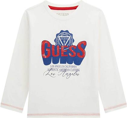 ΠΑΙΔΙΚΗ ΜΠΛΟΥΖΑ ΒΑΜΒΑΚΕΡΗ ΜΕ LETTERING ΚΑΙ LOGO PRINT - N5YI13K8HM0 ΛΕΥΚΟ GUESS