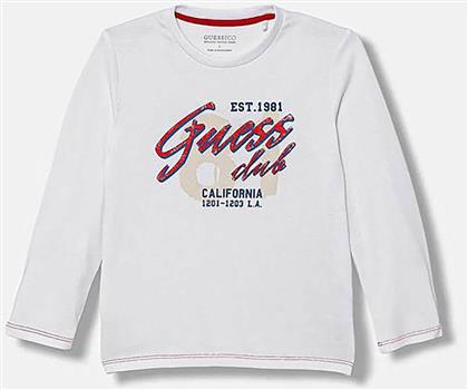 ΠΑΙΔΙΚΗ ΜΠΛΟΥΖΑ ΒΑΜΒΑΚΕΡΗ ΜΕ LETTERING ΚΑΙ LOGO PRINT - N5YI15K8HM4 ΛΕΥΚΟ GUESS