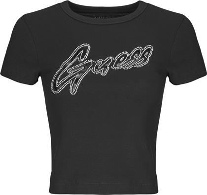 T-SHIRT ΜΕ ΚΟΝΤΑ ΜΑΝΙΚΙΑ RIB LOGO GUESS