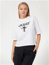 T-SHIRT ΜΕ ΛΟΓΟΤΥΠΟ ΜΕ ΠΑΓΙΕΤΕΣ ΜΠΡΟΣΤΑ - ΛΕΥΚΟ GUESS