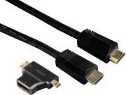 122227 HIGH SPEED HDMI CABLE 1.5M + 2 HDMI ADAPTERS BLACK HAMA