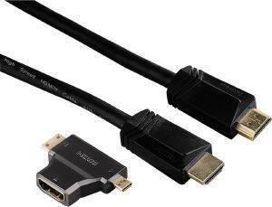 122227 HIGH SPEED HDMI CABLE 1.5M + 2 HDMI ADAPTERS BLACK HAMA