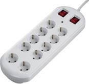 137233 10-WAY POWER STRIP WITH 2 SWITCHES AND OVERVOLTAGE PROTECTION 2M WHITE HAMA