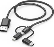 183304 3-IN-1 MICRO-USB CABLE WITH ADAPTER FOR USB TYPE-C & LIGHTNING 1.5MBLACK HAMA