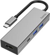 200107 USB-C HUB MULTIPORT 4 PORTS 2 X USB-A USB-C HDMI SILVER HAMA