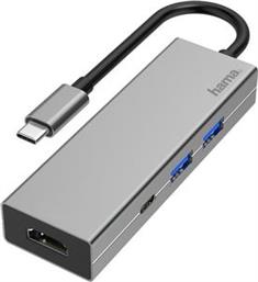 200107 USB-C HUB MULTIPORT 4 PORTS 2 X USB-A USB-C HDMI SILVER HAMA από το PLUS4U