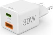 FAST CHARGER, 1X USB-C, 1X USB-A, MINI CHARGER, PD, 30 W, WHITE HAMA