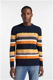 ΑΝΔΡΙΚΟ ΜΑΛΛΙΝΟ ΠΟΥΛΟΒΕΡ ΜΕ ΚΑΣΜΙΡΙ, CABLE KNIT PATTERN ΚΑΙ ΚΕΝΤΗΜΕΝΟ ΛΟΓΟΤΥΠΟ REGULAR FIT - HRP818030281 ΜΠΛΕ ΣΚΟΥΡΟ HARMONT & BLAINE