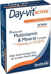 DAY-VIT ACTIVE MULTIVITAMIN & MINERAL WITH GINSENG & COQ10 ΣΥΜΠΛΗΡΩΜΑ ΔΙΑΤΡΟΦΗΣ ΠΟΛΥΒΙΤΑΜΙΝΩΝ, ΜΕΤΑΛΛΩΝ, ΣΥΝΕΝΖΥΜΟΥ Q10 & ΕΚΧΥΛΙΣΜΑΤΟΣ ΤΖΙΝΣΕΝΓΚ ΓΙΑ ΕΝΕΡΓΕΙΑ, ΤΟΝΩΣΗ & ΠΝΕΥΜΑΤΙΚΗ ΔΙΑΥΓΕΙΑ 30TABS HEALTH AID