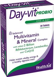 DAY-VIT PROBIO MULTIVITAMIN & MINERAL WITH PROBIOTICS & COQ10 ΣΥΜΠΛΗΡΩΜΑ ΔΙΑΤΡΟΦΗΣ ΠΟΛΥΒΙΤΑΜΙΝΩΝ, ΜΕΤΑΛΛΩΝ, ΣΥΝΕΝΖΥΜΟΥ Q10 & ΠΡΟΒΙΟΤΙΚΩΝ ΓΙΑ ΕΝΕΡΓΕΙΑ, ΤΟΝΩΣΗ & ΚΑΛΗ ΛΕΙΤΟΥΡΓΙΑ ΤΟΥ ΓΑΣΤΡΕΝΤΕΡΙΚΟΥ ΣΥΣΤΗΜΑΤΟΣ 30TABS HEALTH AID