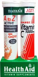 PROMO Α TO Ζ ACTIVE MULTIVITAMINS & GINSENG WITH COQ10 20 EFFER.TABS & ΔΩΡΟ VITAMIN C 1000MG 20 EFFER.TABS HEALTH AID