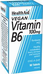 VEGAN VITAMIN B6 100MG ΣΥΜΠΛΗΡΩΜΑ ΔΙΑΤΡΟΦΗΣ ΒΙΤΑΜΙΝΗΣ Β6 ΓΙΑ ΕΝΕΡΓΟΠΟΙΗΣΗ ΤΟΥ ΜΕΤΑΒΟΛΙΣΜΟΥ, ΚΑΛΗ ΛΕΙΤΟΥΡΓΙΑ ΤΟΥ ΝΕΥΡΙΚΟΥ ΣΥΣΤΗΜΑΤΟΣ & ΕΝΕΡΓΕΙΑ ΚΑΤΑ ΤΗΣ ΚΟΠΩΣΗΣ 90TABS HEALTH AID