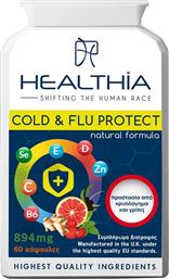 COLD & FLU PROTECT 894MG ΣΥΜΠΛΗΡΩΜΑ ΔΙΑΤΡΟΦΗΣ ΒΙΤΑΜΙΝΩΝ, ΜΕΤΑΛΛΩΝ, ΕΚΧΥΛΙΣΜΑΤΟΣ ΒΟΤΑΝΩΝ & ΠΡΟΒΙΟΤΙΚΩΝ ΓΙΑ ΤΗΝ ΕΝΙΣΧΥΣΗ ΤΟΥ ΑΝΟΣΟΠΟΙΗΤΙΚΟΥ ΣΥΣΤΗΜΑΤΟΣ, ΠΡΟΛΗΨΗ & ΑΝΤΙΜΕΤΩΠΙΣΗ ΤΗΣ ΓΡΙΠΗΣ & ΤΟΥ ΚΡΥΟΛΟΓΗΜΑΤΟΣ 60CAPS HEALTHIA από το PHARM24