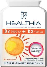 VITAMIN D3 3000IU & Κ2 100ΜG ΣΥΜΠΛΗΡΩΜΑ ΔΙΑΤΡΟΦΗΣ ΒΙΤΑΜΙΝΗΣ D3 & K2 ΓΙΑ ΤΗΝ ΚΑΛΗ ΥΓΕΙΑ ΤΩΝ ΟΣΤΩΝ, ΔΟΝΤΙΩΝ & ΕΝΙΣΧΥΣΗ ΤΟΥ ΑΝΟΣΟΠΟΙΗΤΙΚΟΥ 90CAPS HEALTHIA