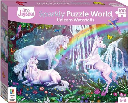 JUNIOR JIGSAW SPARKLY PUZZLE WORLD: UNICORN WATERFALLS HINKLER