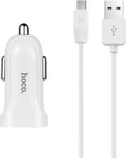 CAR CHARGER DOUBLE USB PORT 2.4A WITH MICRO CABLE Z2A WHITE HOCO