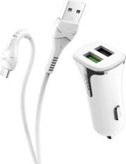 CAR CHARGER UNIVERSE DOUBLE PORT QC3.0 WITH CABLE MICRO Z31 WHITE HOCO από το e-SHOP