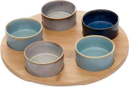 ΜΠΩΛ-ΝΤΙΠ ΣΕΤ 5ΤΜΧ STONEWARE ΜΕ ΒΑΣΗ BAMBOO NATURAL 24,5X4ΕΚ. RAMBLA 229374 (ΥΛΙΚΟ: BAMBOO, ΧΡΩΜΑ: NATURAL) - - 229374 HOMLA