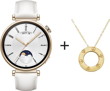SMARTWATCH WATCH GT 4 41MM LEATHER WHITE + ΚΟΣΜΗΜΑ HUAWEI