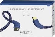 PREMIUM HIGH SPEED 4K HDMI CABLE WITH ETHERNET 90° ANGLED GOLD-PLATED 2M BLUE/SILVER IN AKUSTIK