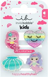 CLIPSTAR KIDS MERMAID DREAMS ΚΛΙΠ ΜΑΛΛΙΩΝ ΓΙΑ ΠΑΙΔΙΑ ΜΕ ΔΙΑΦΟΡΑ ΣΧΕΔΙΑ 4 ΤΕΜΑΧΙΑ INVISIBOBBLE