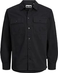 ΑΝΔΡΙΚΟ OVERSHIRT ΜΟΝΟΧΡΩΜΟ ΜΕ ΤΣΕΠΕΣ RELAXED FIT - 12284219 ΜΑΥΡΟ JACK & JONES