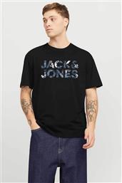 ΑΝΔΡΙΚΟ T-SHIRT ΜΟΝΟΧΡΩΜΟ ΜΕ LOGO PRINT - 12268127 ΜΑΥΡΟ JACK & JONES