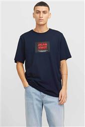 ΑΝΔΡΙΚΟ T-SHIRT ΜΟΝΟΧΡΩΜΟ ΜΕ LOGO PRINT - 12268477 ΜΠΛΕ ΣΚΟΥΡΟ JACK & JONES