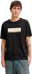 ΑΝΔΡΙΚΟ T-SHIRT ΜΟΝΟΧΡΩΜΟ ΜΕ LOGO PRINT REGULAR FIT - 12283628 ΜΑΥΡΟ JACK & JONES από το NOTOS