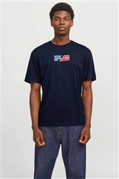 ΑΝΔΡΙΚΟ T-SHIRT ΜΟΝΟΧΡΩΜΟ ΜΕ LOGO PRINT RELAXED FIT - 12268415 ΣΚΟΥΡΟ ΜΠΛΕ JACK & JONES