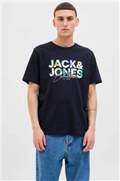 ΑΝΔΡΙΚΟ T-SHIRT ΜΟΝΟΧΡΩΜΟ ΜΕ LOGO PRINT RELAXED FIT - 12278523 ΣΚΟΥΡΟ ΜΠΛΕ JACK & JONES