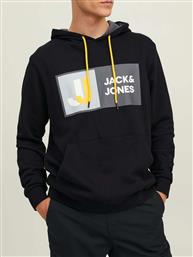 JAKC&JONES JCOLOGAN SWEAT HOOD AW22 SN ΜΠΛΟΥΖΑ ΦΟΥΤΕΡ 12216327-BLACK BLACK JACK & JONES από το POLITIKOS