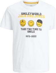 T-SHIRT SMILEY WORLD 12223445 ΛΕΥΚΟ REGULAR FIT JACK & JONES από το MODIVO