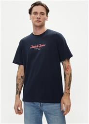 T-SHIRT HENRY 12248600 ΣΚΟΥΡΟ ΜΠΛΕ STANDARD FIT JACK & JONES από το MODIVO