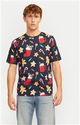 T-SHIRT XMAS MERRY 12265399 ΣΚΟΥΡΟ ΜΠΛΕ STANDARD FIT JACK & JONES από το MODIVO