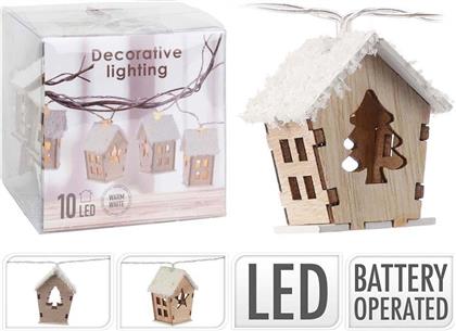 ΣΕΤ ΧΡΙΣΤΟΥΓΕΝΝΙΑΤΙΚΑ ΛΑΜΠΑΚΙΑ DECOR ΣΠΙΤΑΚΙ ΞΥΛΙΝΟ 10LED 2ΤΜΧ (5CM) JK HOME