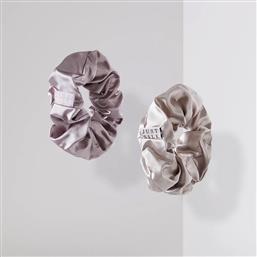 MΕΓΑΛΑ ΜΕΤΑΞΩΤΑ SCRUNCHIES ΣΕ ΛΙΛΑ ΚΑΙ ΓΚΡΙ JUST SILK