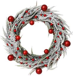 ΧΡΙΣΤΟΥΓΕΝΝΙΑΤΙΚΟ ΧΙΟΝΙΣΜΕΝΟ ΣΤΕΦΑΝΙ ''RED BAUBLES'' 40 X 7 CM - 681544 KAEMINGK