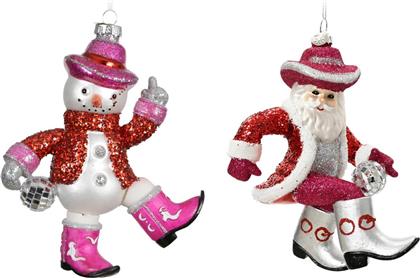 ΧΡΙΣΤΟΥΓΕΝΝΙΑΤΙΚΟ ΓΥΑΛΙΝΟ ΣΤΟΛΙΔΙ ''SNOWMAN/SANTA WITH DISCO BAUBLE'' 12,4 X 5,5 X 15,8 CM - 121814 KAEMINGK