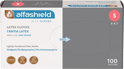 ALFASHIELD LATEX GLOVES ΕΞΕΤΑΣΤΙΚΑ ΓΑΝΤΙΑ ΕΛΑΦΡΩΣ ΠΟΥΔΡΑΡΙΣΜΕΝΑ & ΜΗ ΑΠΟΣΤΕΙΡΩΜΕΝΑ 100 ΤΕΜΑΧΙΑ - SMALL KARABINIS MEDICAL