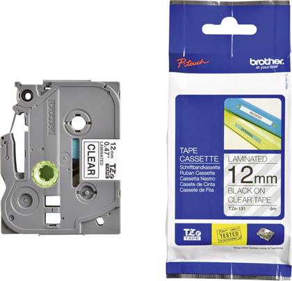ΚΑΣΕΤΑ ΕΤΙΚΕΤΟΓΡΑΦΟΥ BROTHER TZE131 8M BLACK ON CLEAR 12MM