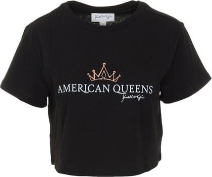 KKW3611640 QUEEN LOGO LOOSE CROPPED T-SHIRT BLACK KENDALL & KYLIE